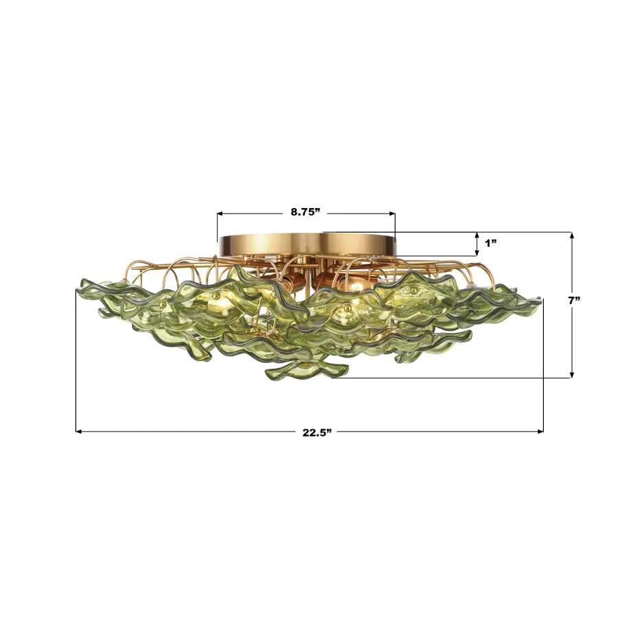 Esme 22.5" Semi Flush Mount in Aged Brass with Blue Glass - Image 7