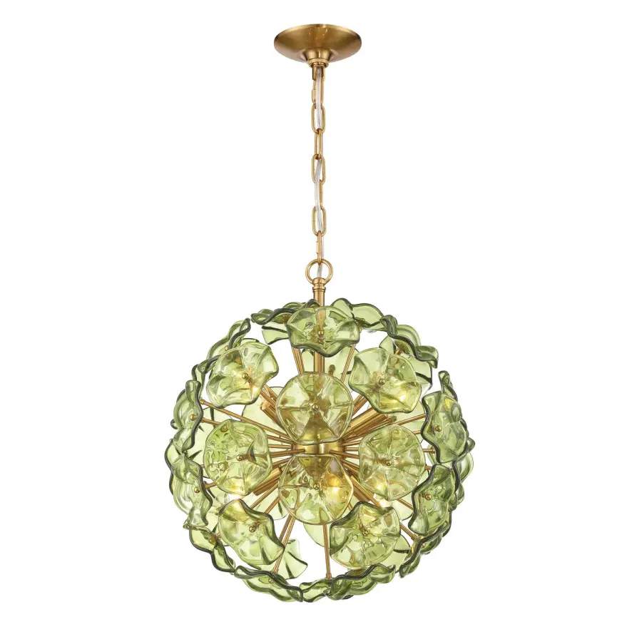 Esme 18.25" Chandelier in Aged Brass with Blue Glass - Image 1
