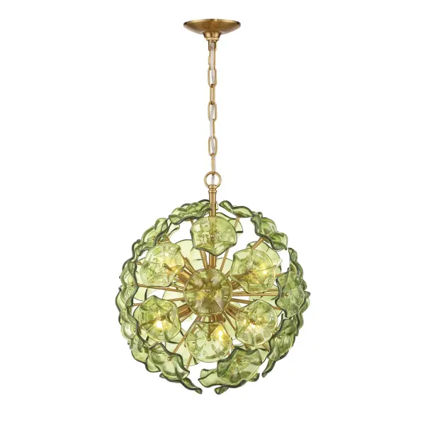 Esme 18.25" Chandelier in Aged Brass with Blue Glass - Image 3