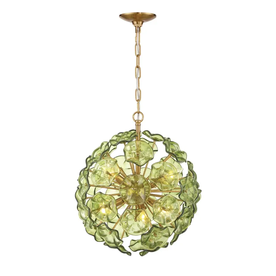Esme 18.25" Chandelier in Aged Brass with Blue Glass - Image 3