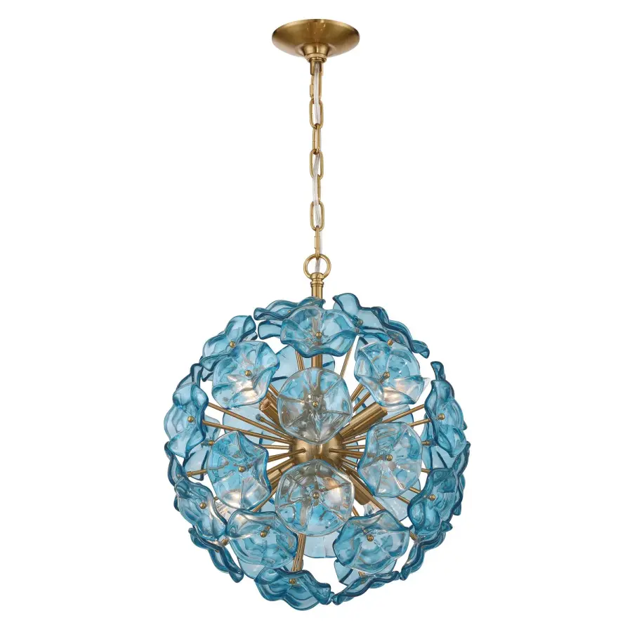 Esme 18.25" Chandelier in Aged Brass with Blue Glass - Image 22
