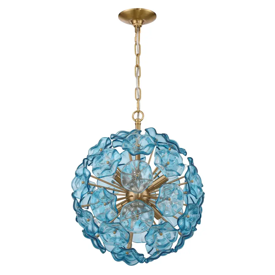 Esme 18.25" Chandelier in Aged Brass with Blue Glass - Image 23