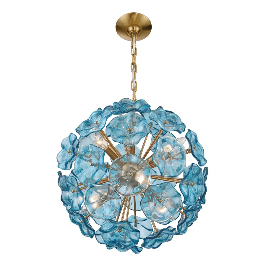 Esme 18.25" Chandelier in Aged Brass with Blue Glass - Image 25