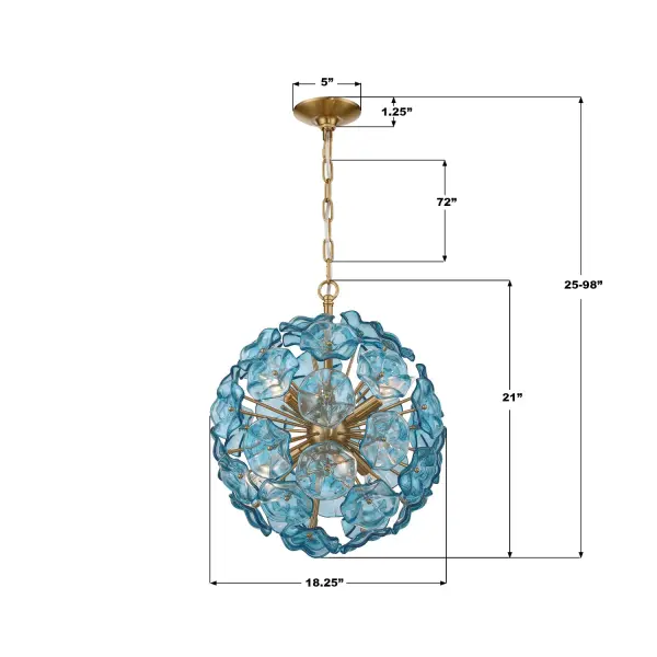 Esme 18.25" Chandelier in Aged Brass with Blue Glass - Image 28