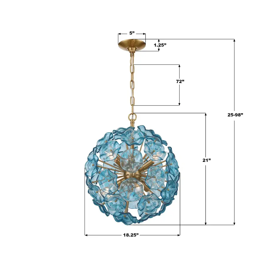 Esme 18.25" Chandelier in Aged Brass with Blue Glass - Image 28