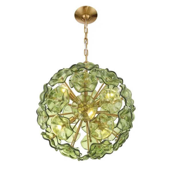 Esme 18.25" Chandelier in Aged Brass with Blue Glass - Image 4