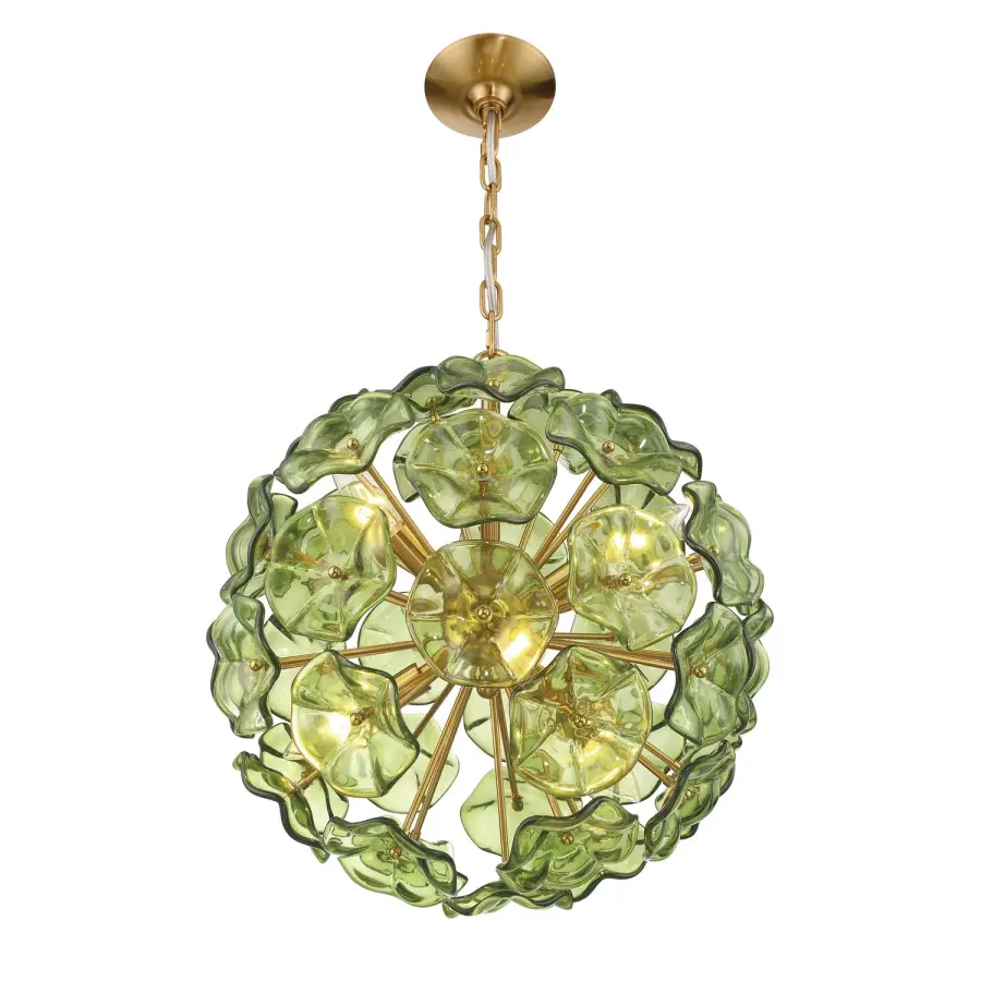 Esme 18.25" Chandelier in Aged Brass with Blue Glass - Image 4
