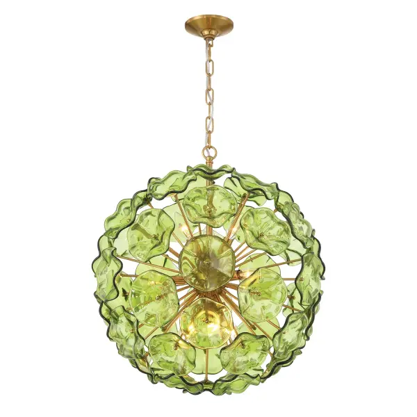Esme 22.5" Chandelier in Aged Brass with Blue Glass - Image 1