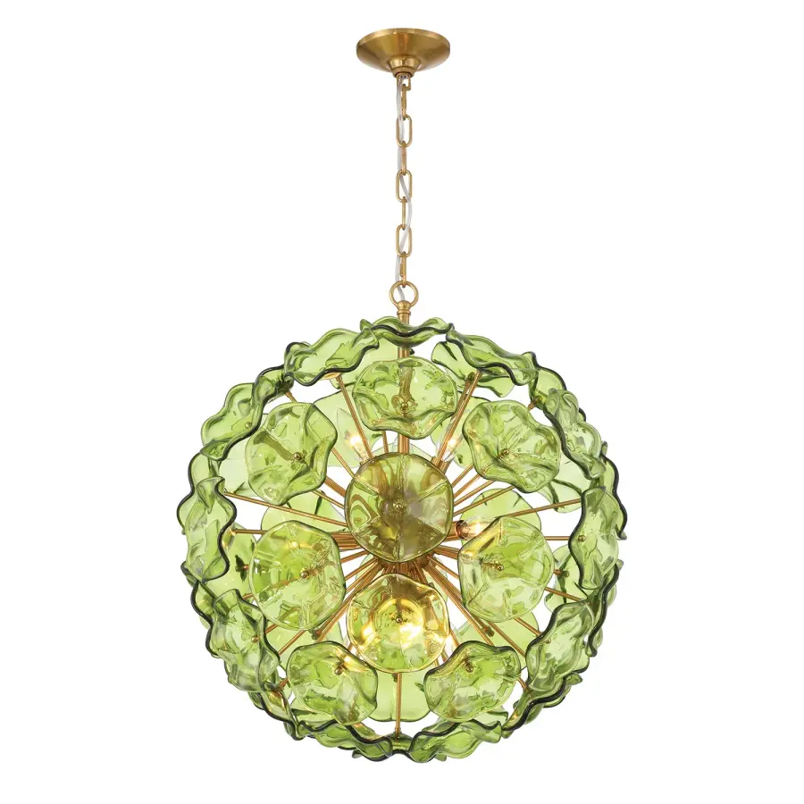 Esme 22.5" Chandelier in Aged Brass with Blue Glass - Image 1