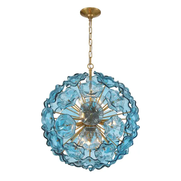 Esme 22.5" Chandelier in Aged Brass with Blue Glass - Image 24