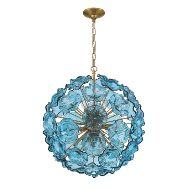 Esme 22.5" Chandelier in Aged Brass with Blue Glass - Image 25