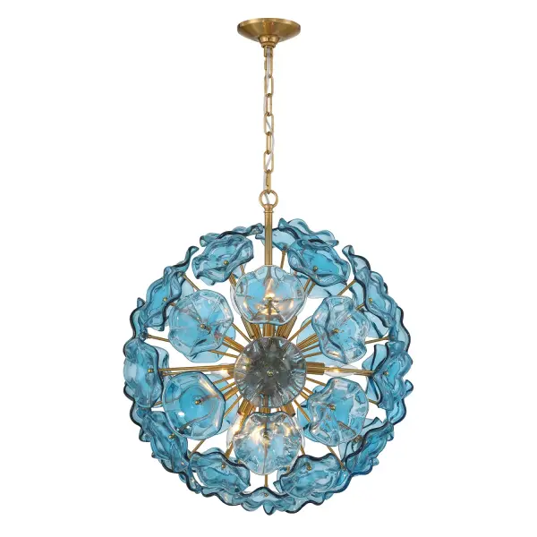 Esme 22.5" Chandelier in Aged Brass with Blue Glass - Image 26
