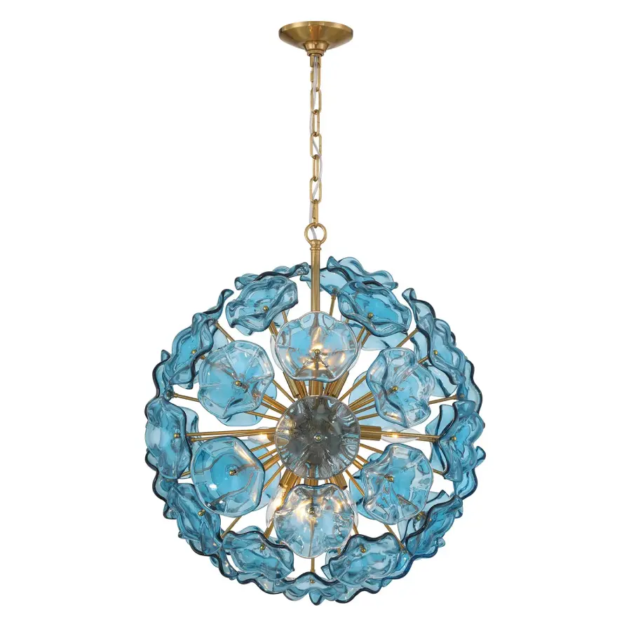 Esme 22.5" Chandelier in Aged Brass with Blue Glass - Image 26