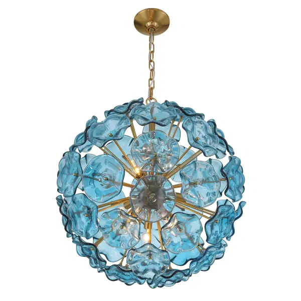 Esme 22.5" Chandelier in Aged Brass with Blue Glass - Image 27