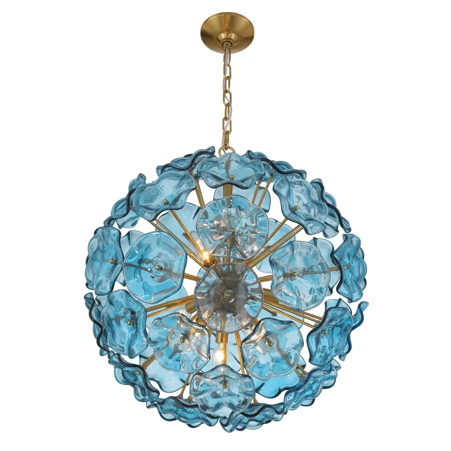Esme 22.5" Chandelier in Aged Brass with Blue Glass - Image 27