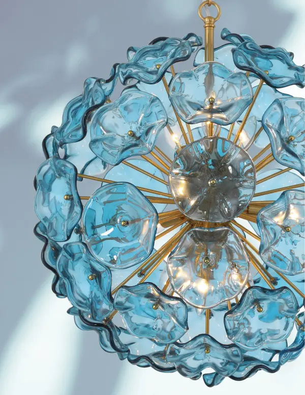 Esme 22.5" Chandelier in Aged Brass with Blue Glass - Image 30