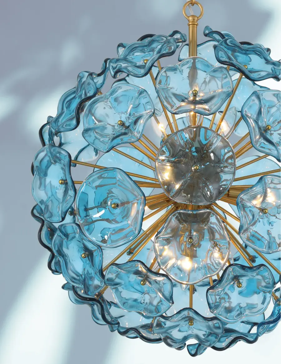 Esme 22.5" Chandelier in Aged Brass with Blue Glass - Image 30