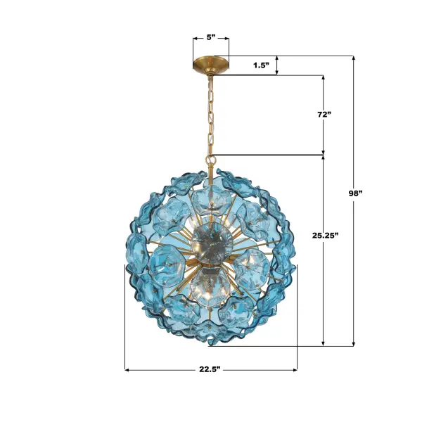 Esme 22.5" Chandelier in Aged Brass with Blue Glass - Image 31