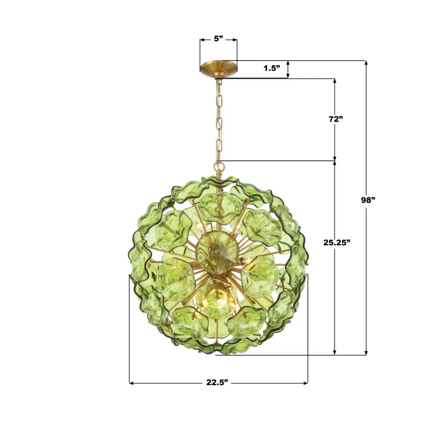 Esme 22.5" Chandelier in Aged Brass with Blue Glass - Image 7