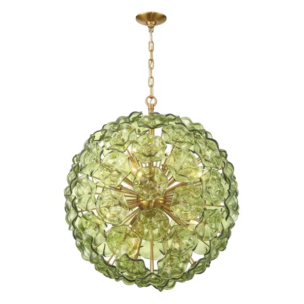 Esme 28" Chandelier in Aged Brass with Blue Glass - Image 1