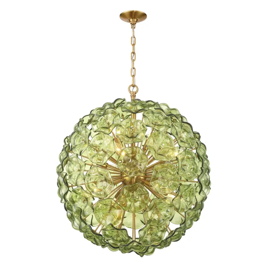 Esme 28" Chandelier in Aged Brass with Blue Glass - Image 1