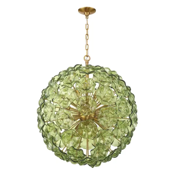 Esme 28" Chandelier in Aged Brass with Blue Glass - Image 2