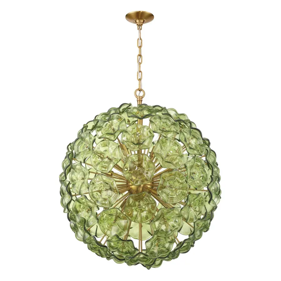 Esme 28" Chandelier in Aged Brass with Blue Glass - Image 2