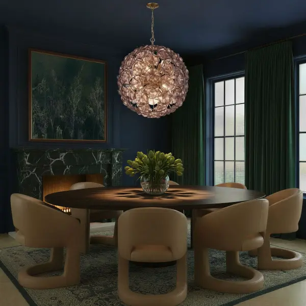Esme 28" Chandelier in Aged Brass with Blue Glass - Image 13