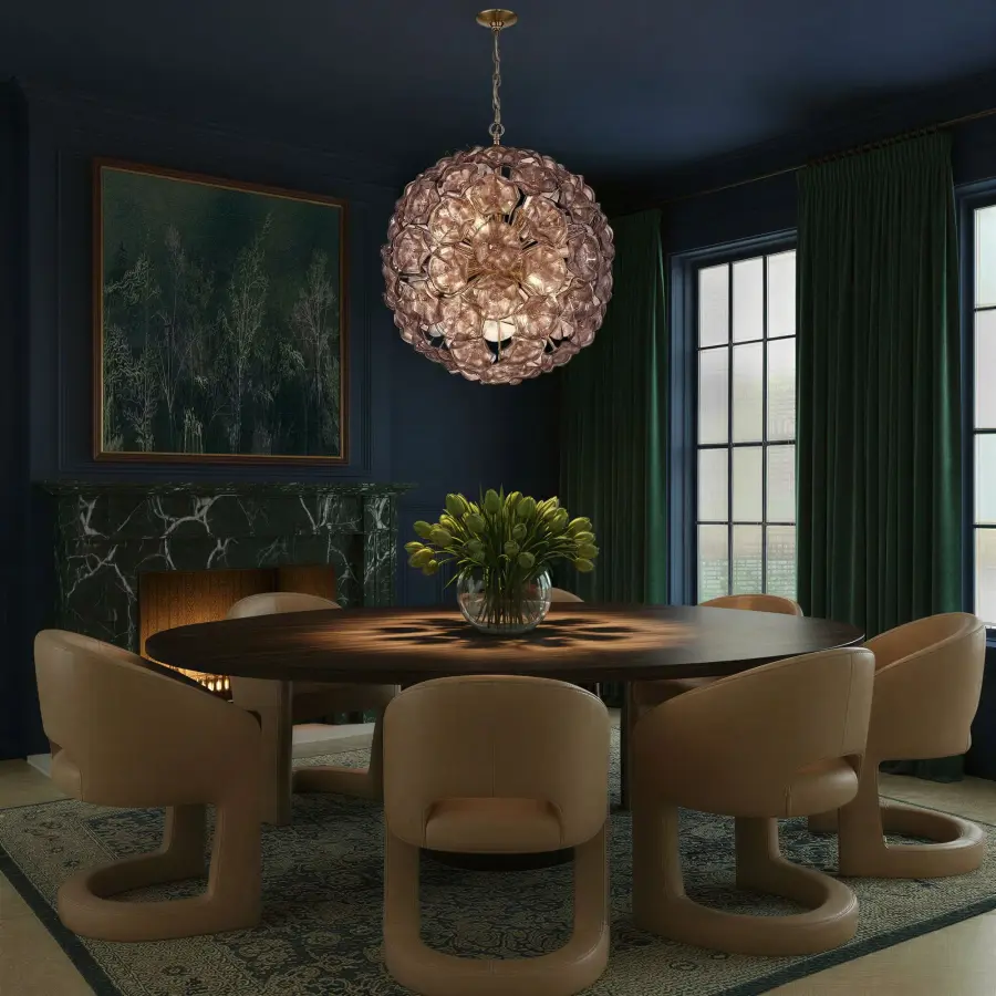 Esme 28" Chandelier in Aged Brass with Blue Glass - Image 13