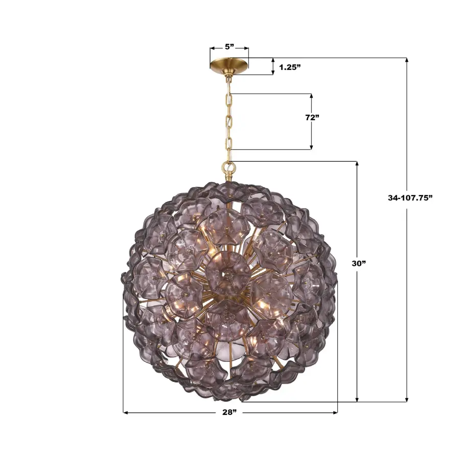 Esme 28" Chandelier in Aged Brass with Blue Glass - Image 14
