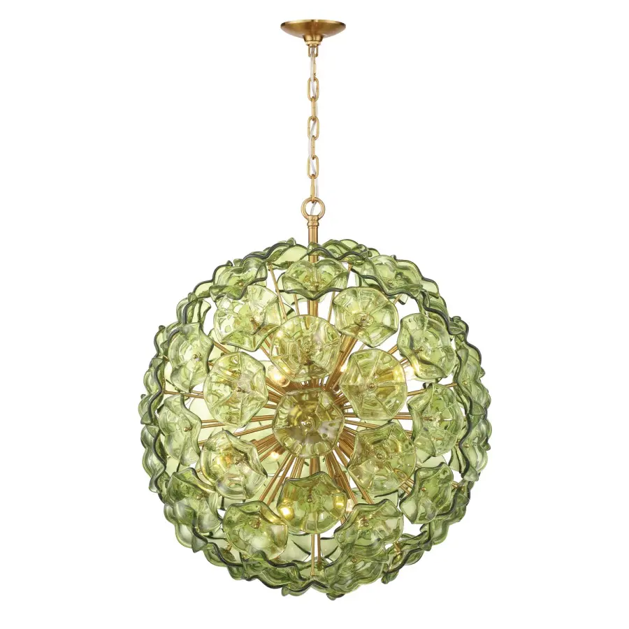 Esme 28" Chandelier in Aged Brass with Blue Glass - Image 3