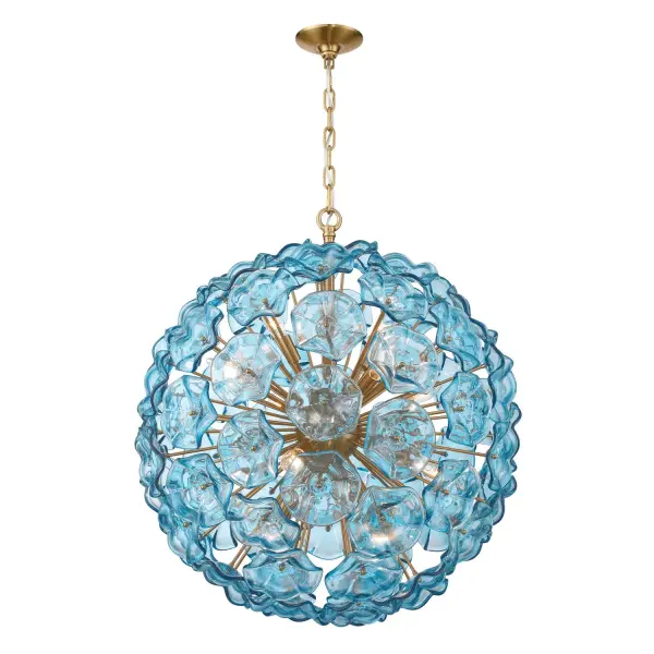 Esme 28" Chandelier in Aged Brass with Blue Glass - Image 22