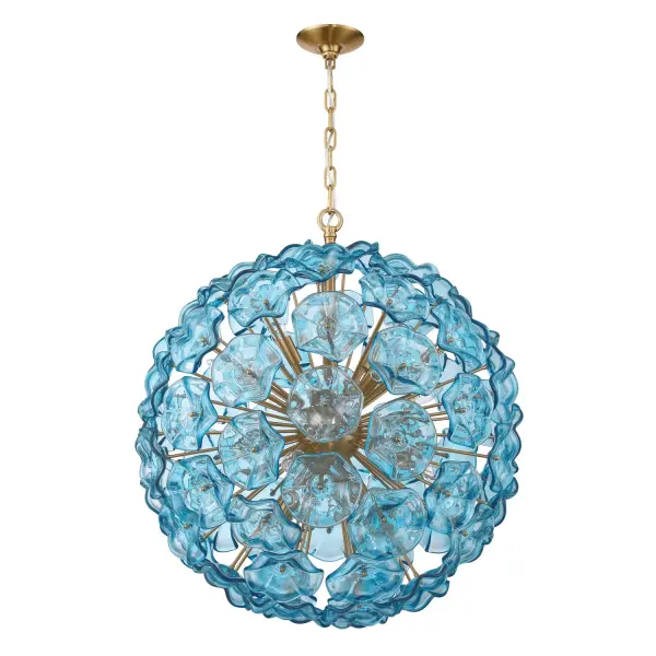 Esme 28" Chandelier in Aged Brass with Blue Glass - Image 23