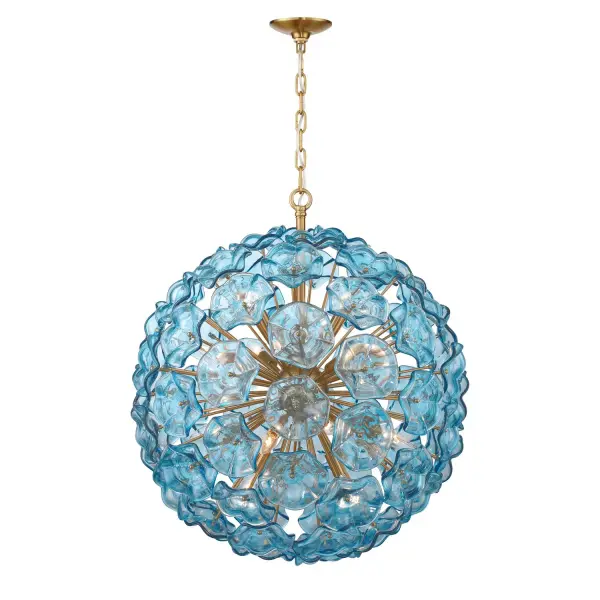 Esme 28" Chandelier in Aged Brass with Blue Glass - Image 24
