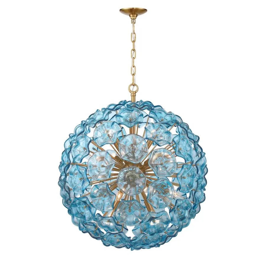 Esme 28" Chandelier in Aged Brass with Blue Glass - Image 24