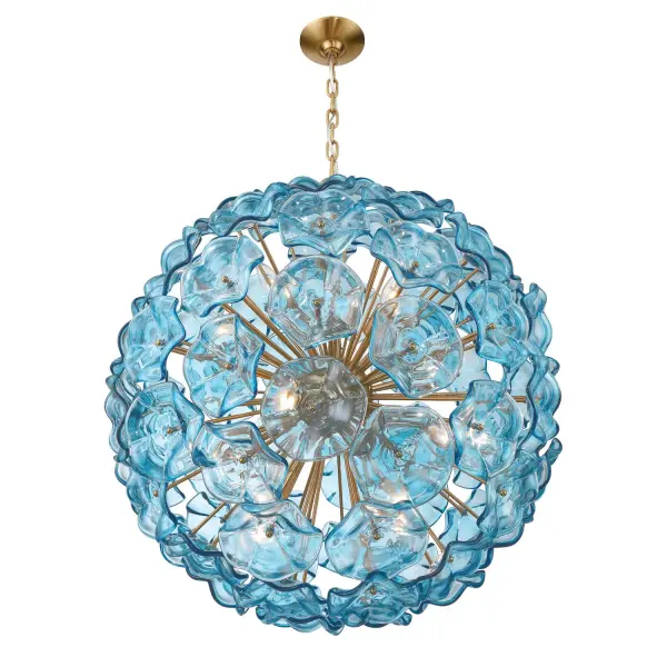 Esme 28" Chandelier in Aged Brass with Blue Glass - Image 25