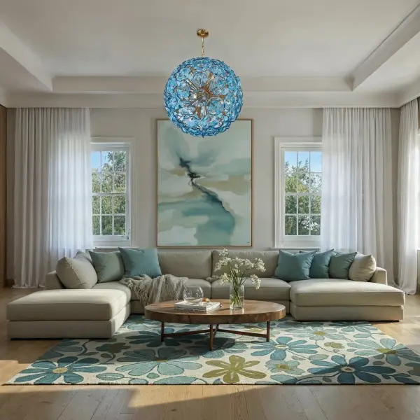 Esme 28" Chandelier in Aged Brass with Blue Glass - Image 27