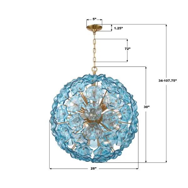Esme 28" Chandelier in Aged Brass with Blue Glass - Image 28
