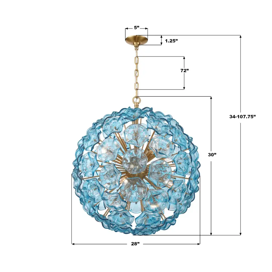 Esme 28" Chandelier in Aged Brass with Blue Glass - Image 28