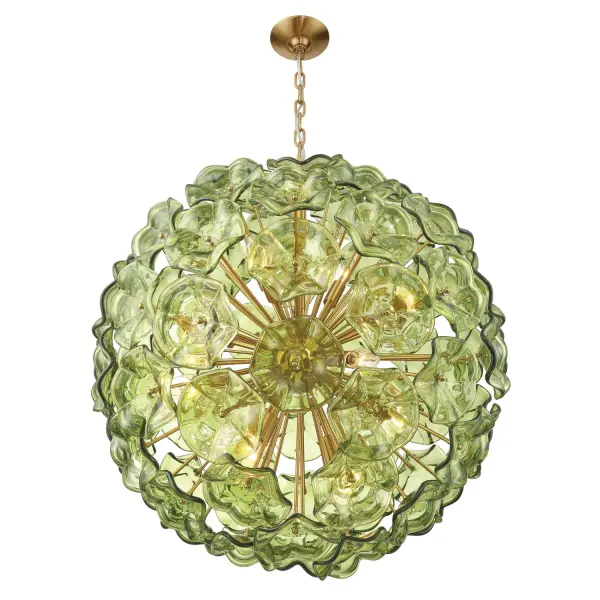 Esme 28" Chandelier in Aged Brass with Blue Glass - Image 4