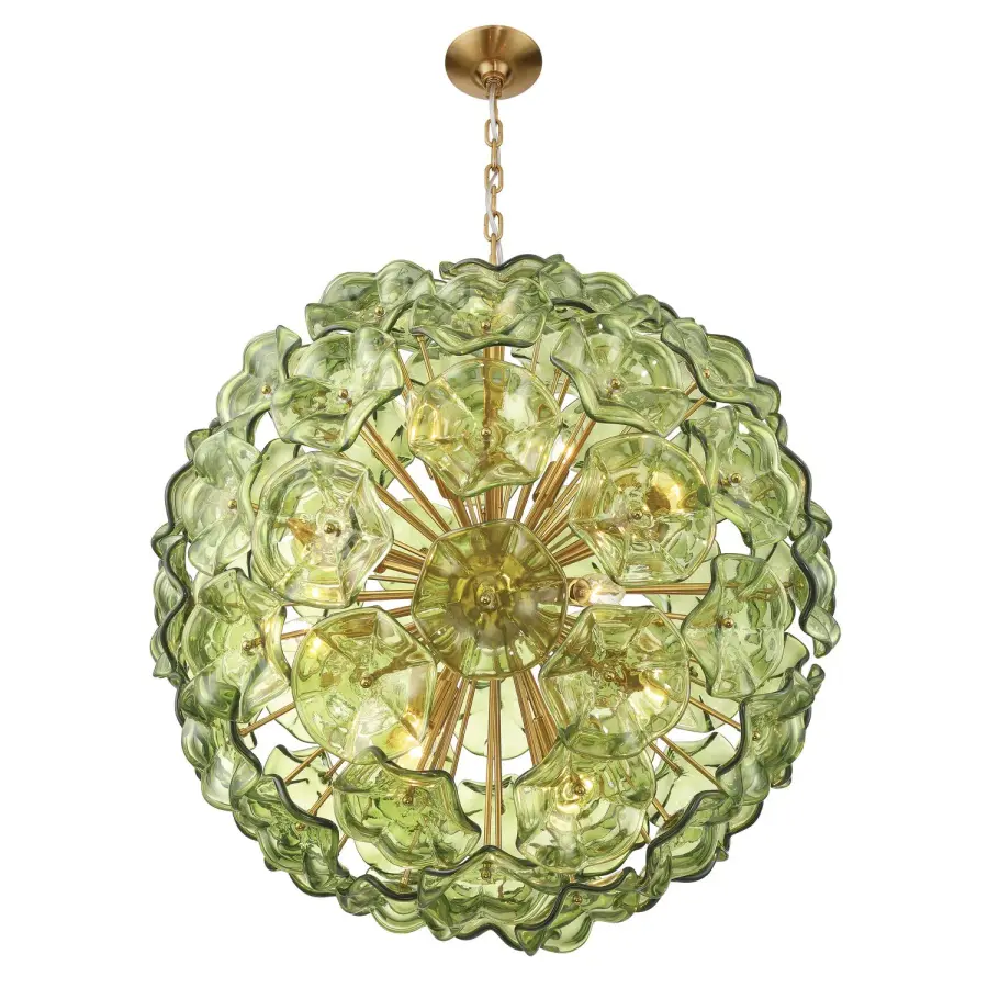 Esme 28" Chandelier in Aged Brass with Blue Glass - Image 4