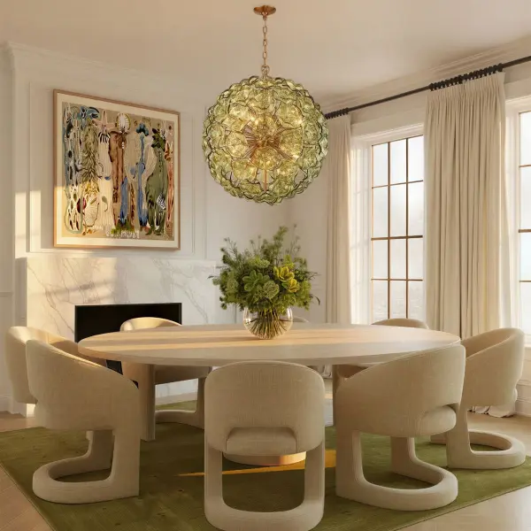 Esme 28" Chandelier in Aged Brass with Blue Glass - Image 6