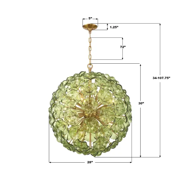 Esme 28" Chandelier in Aged Brass with Blue Glass - Image 7