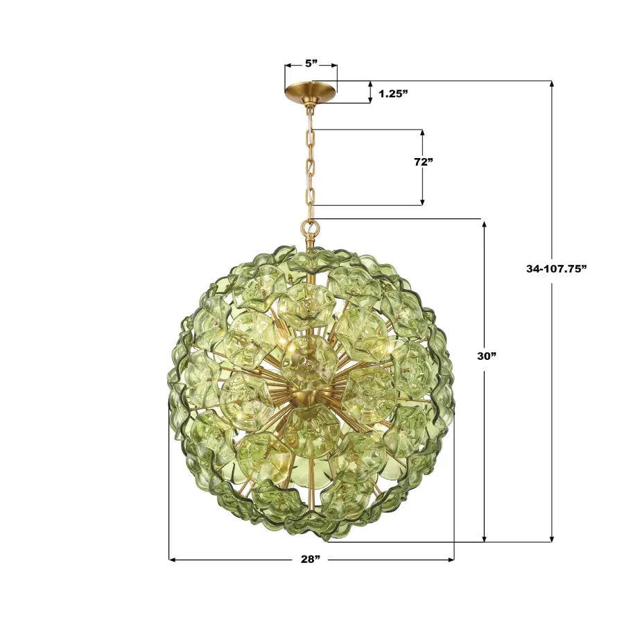 Esme 28" Chandelier in Aged Brass with Blue Glass - Image 7