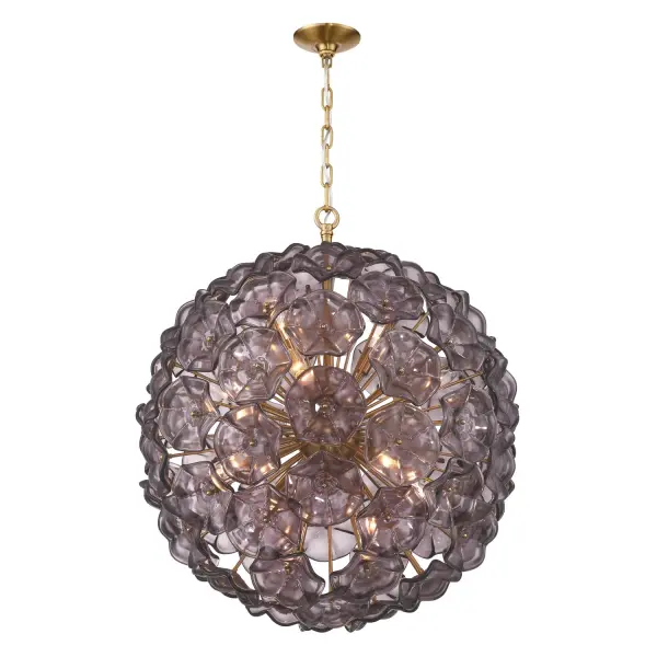 Esme 28" Chandelier in Aged Brass with Blue Glass - Image 8