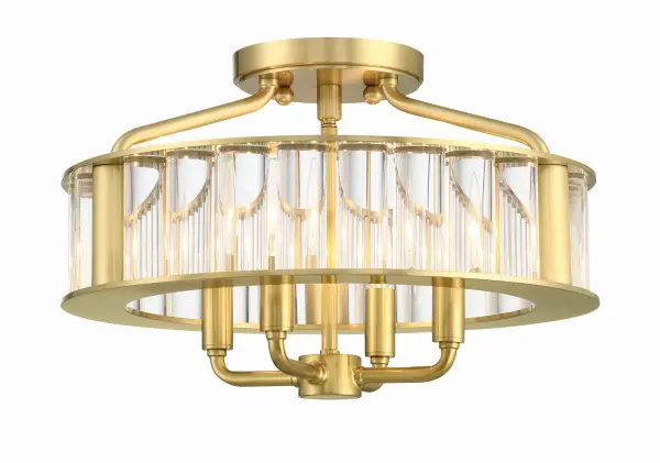 The Libby Langdon Farris brings contemporary elegance to classic crystal design with thick glass rods and brushed Aged Brass finish. Its 16.5" diameter offers substantial presence while the open frame keeps it airy and refined.