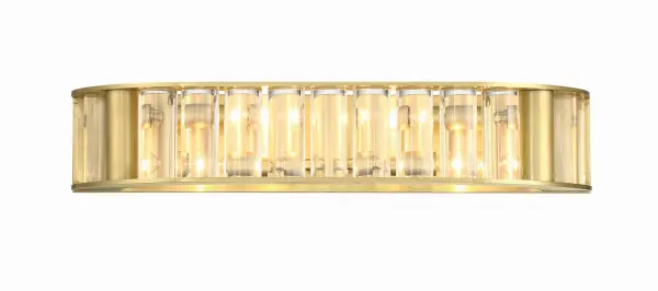 The Farris 21.5" sconce combines thick glass rods with a brushed Aged Brass finish to create a stunning bathroom vanity fixture. Its four-light configuration provides excellent illumination while the transitional design bridges contemporary and classic aesthetics.