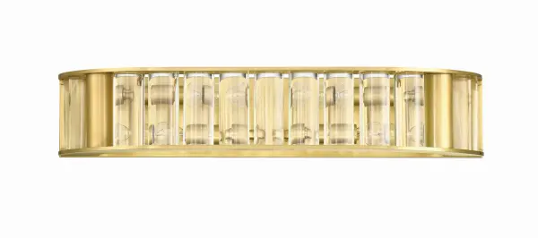 The Farris 21.5" sconce combines thick glass rods with a brushed Aged Brass finish to create a stunning bathroom vanity fixture. Its four-light configuration provides excellent illumination while the transitional design bridges contemporary and classic aesthetics. - alternate view