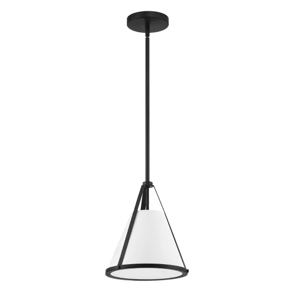 The Fulton mini pendant combines classic farmhouse charm with versatile transitional style. Its double white fabric shade with metal ring detail and glass diffuser creates soft, diffused lighting perfect for intimate spaces. - alternate view