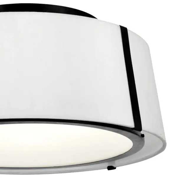 The Fulton 18" Semi Flush Mount combines classic farmhouse charm with versatile transitional design. Its double white fabric shade with metal ring detail and glass diffuser creates soft, diffused lighting perfect for bedrooms and living spaces. - alternate view